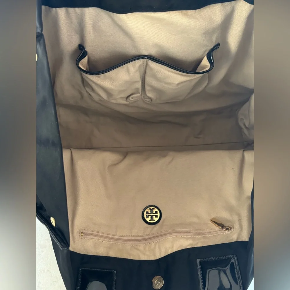 Tory Burch Black Nylon Tote with Patent Logo - Picture 4 of 15